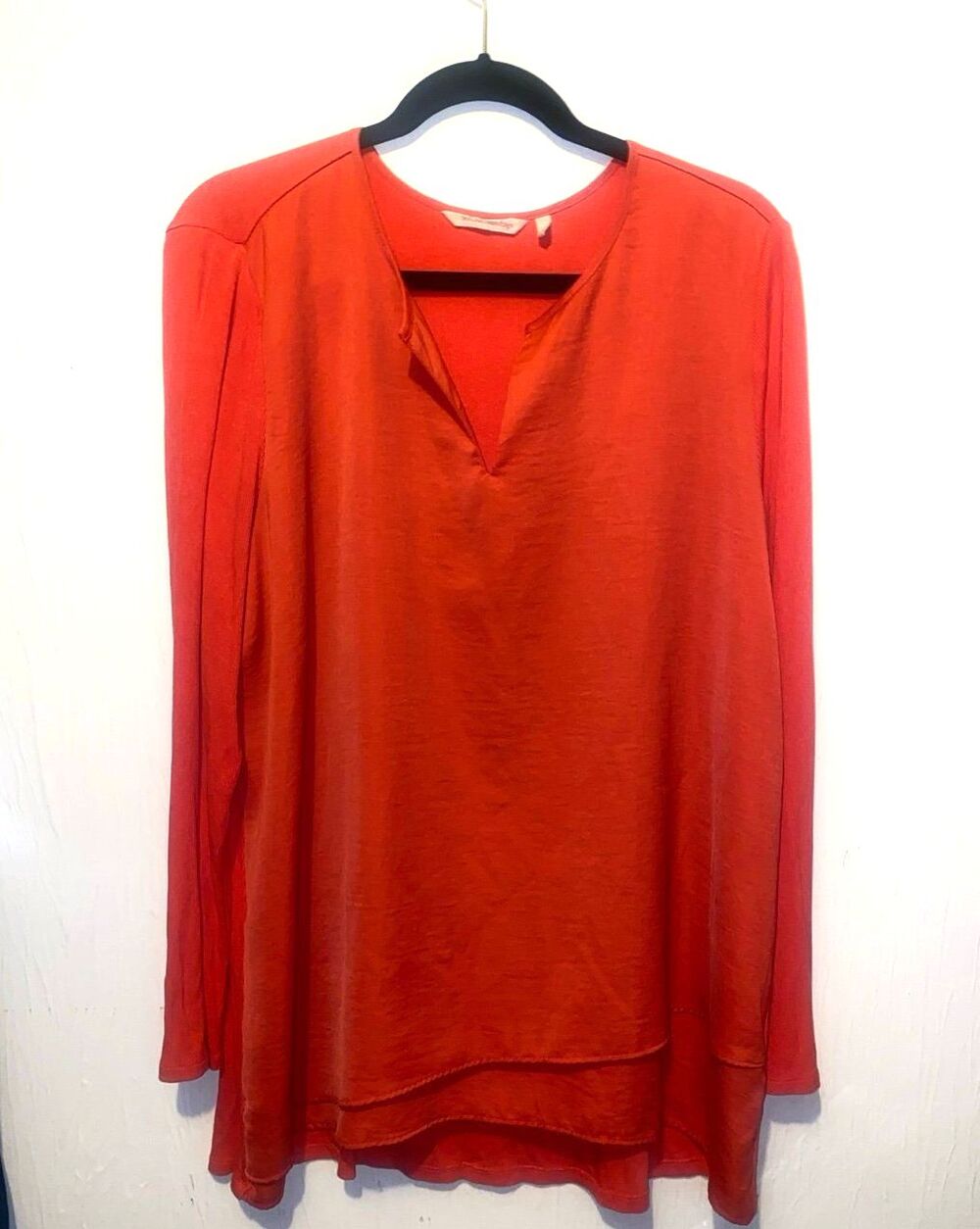 Soft Surroundings Alix Mixed Media Layered Tunic Top Coral Red XL